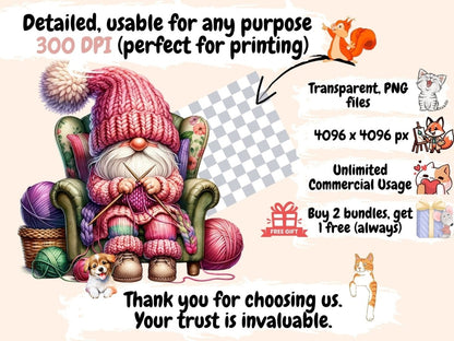 Knitting Gnomes (P2) Clipart Cute gnome art - Wonders Artist