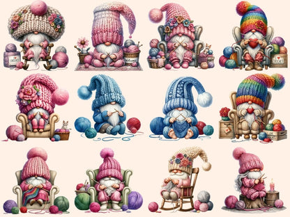 Knitting Gnomes (P2) Clipart Cute gnome art - Wonders Artist