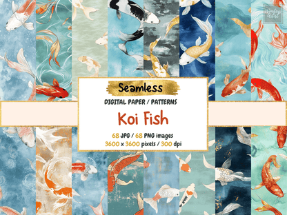 Koi Fish Digital Paper All Bundles Backgrounds Digital Paper - WondersArtist