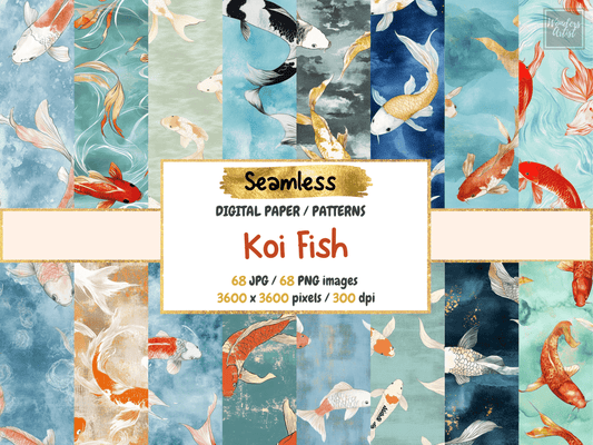 Koi Fish Digital Paper All Bundles Backgrounds Digital Paper - WondersArtist