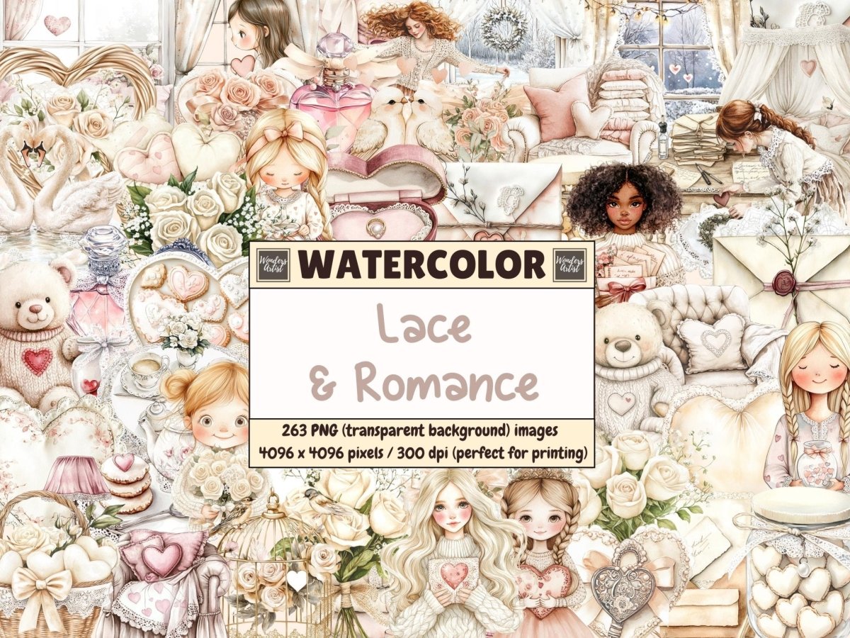 Lace & Romance Watercolor Clipart delicate lace png elegant lace png floral lace clipart - WondersArtist
