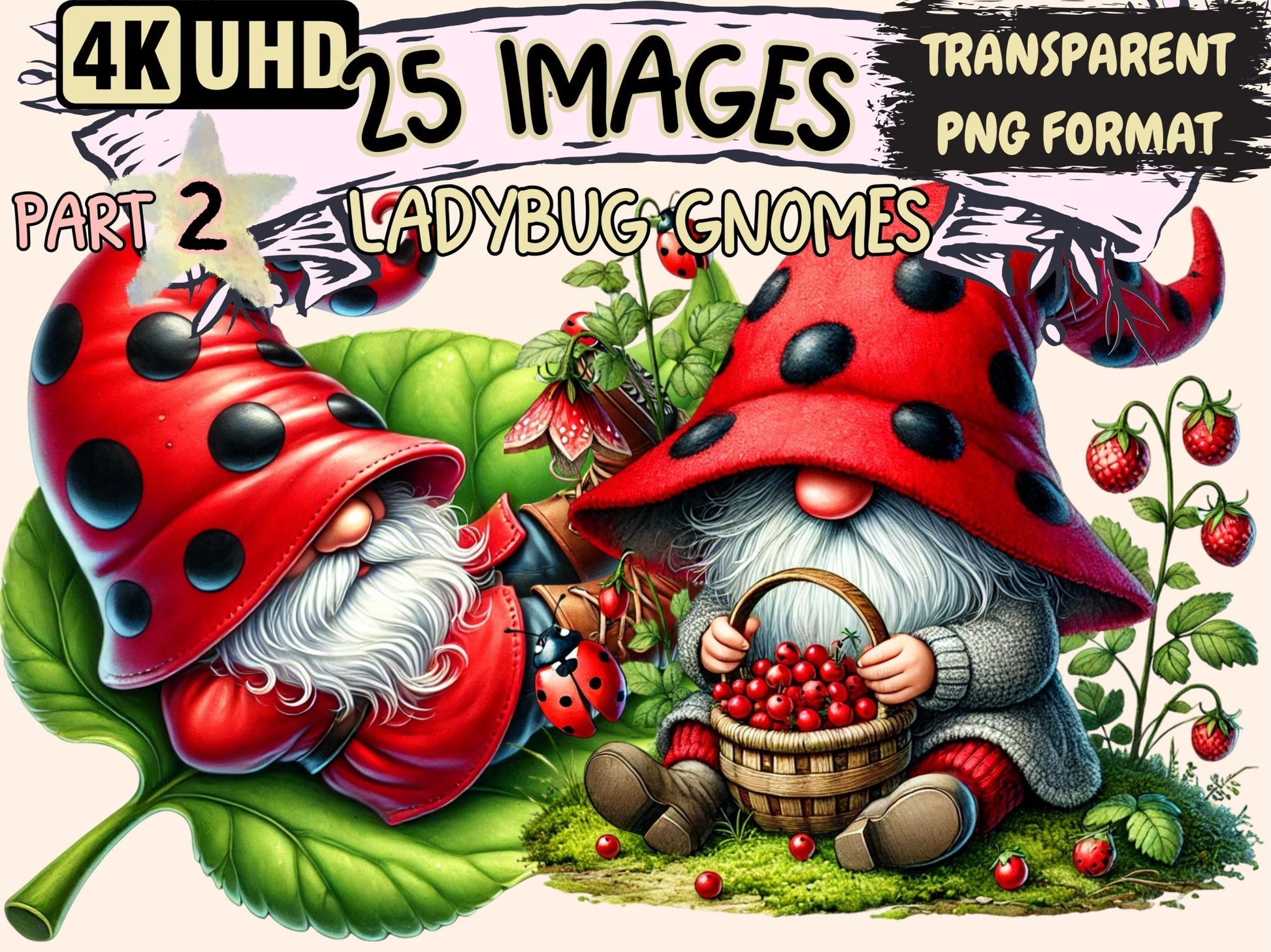 Ladybug Gnomes (P2) Clipart - High - Quality Instant Digital Download for Creative Projects