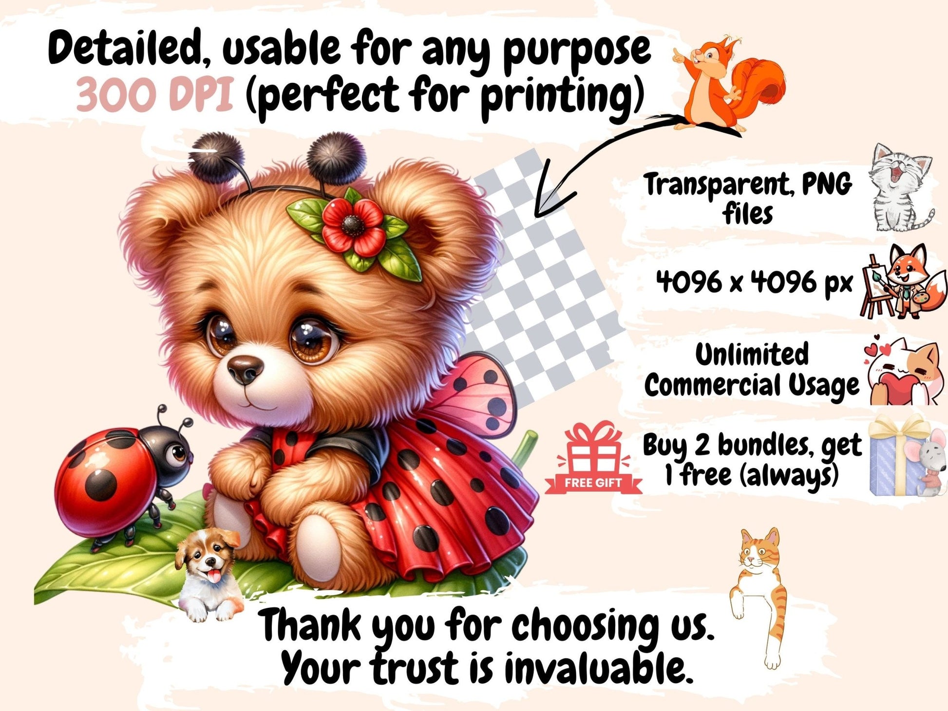 Ladybug Teddies Clipart - High - Quality Instant Digital Download for Creative Projects