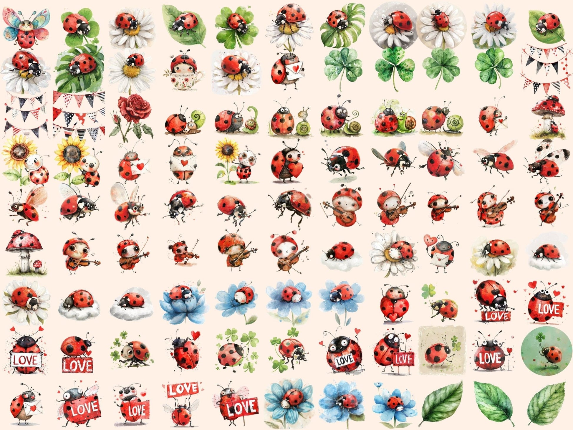 Ladybugs Watercolor Clipart - High - Quality Instant Digital Download for Creative Projects