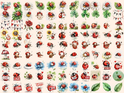 Ladybugs Watercolor Clipart Cartoon Ladybugs - Wonders Artist