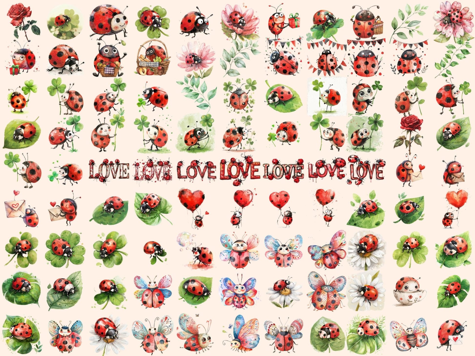 Ladybugs Watercolor Clipart - High - Quality Instant Digital Download for Creative Projects