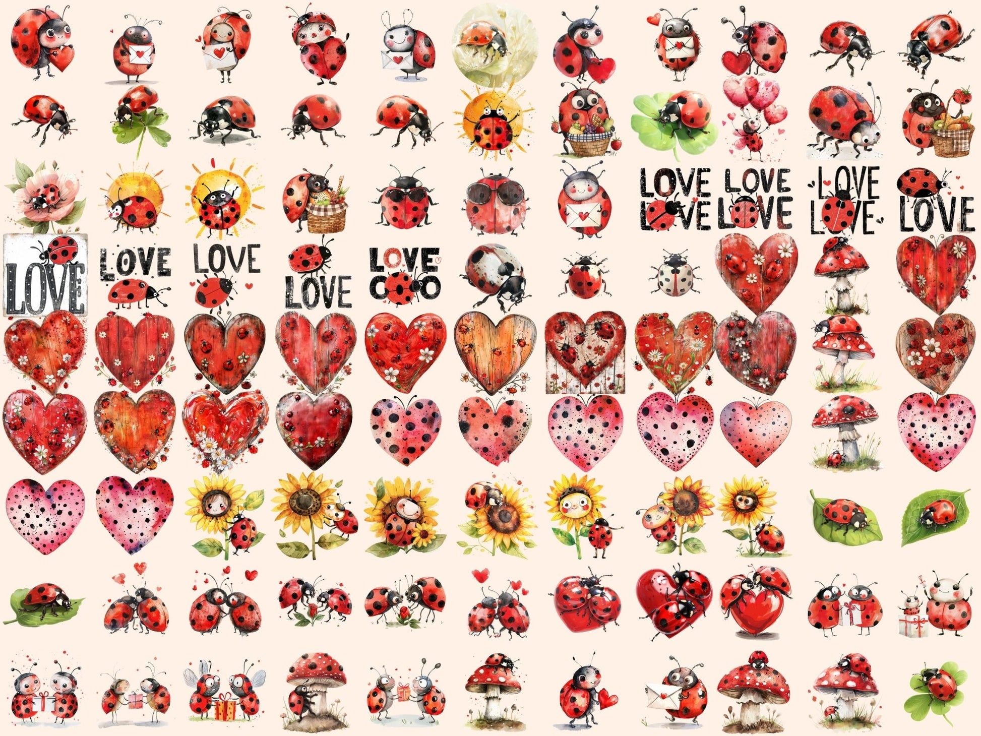 Ladybugs Watercolor Clipart - High - Quality Instant Digital Download for Creative Projects