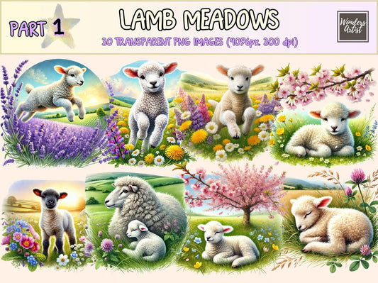 Lamb Meadows Clipart - High - Quality Instant Digital Download for Creative Projects