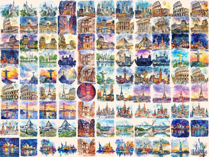 Landmarks Watercolor Clipart - High - Quality Instant Digital Download for Creative Projects