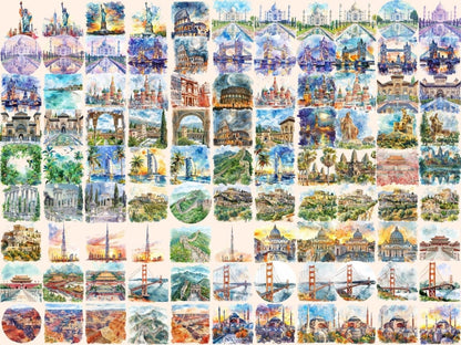 Landmarks Watercolor Clipart international travel - Wonders Artist