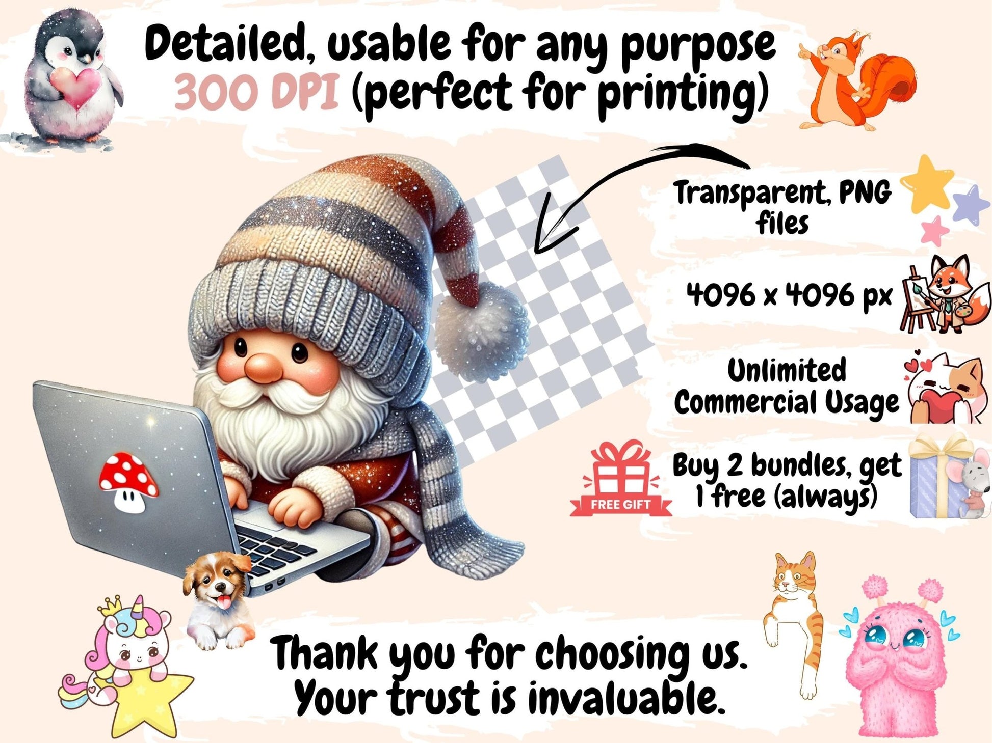 Laptop Gnomes Clipart - High - Quality Instant Digital Download for Creative Projects