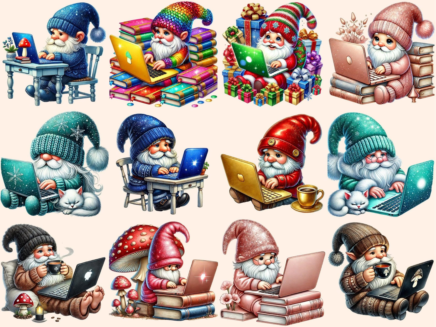 Laptop Gnomes Clipart - High - Quality Instant Digital Download for Creative Projects