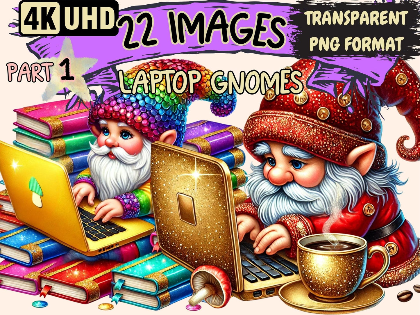 Laptop Gnomes Clipart - High - Quality Instant Digital Download for Creative Projects