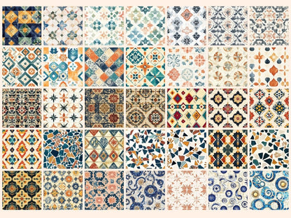 Latin Tiles Seamless Pattern Digital Papers boho tile print ceramic pattern colorful tiles - WondersArtist