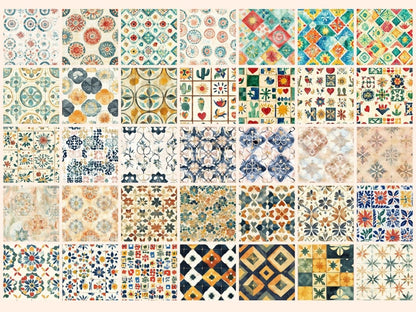 Latin Tiles Seamless Pattern Digital Papers boho tile print ceramic pattern colorful tiles - WondersArtist
