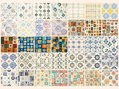 Latin Tiles Seamless Pattern Digital Papers boho tile print ceramic pattern colorful tiles - WondersArtist
