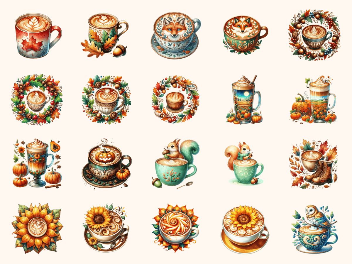 Latte Art Fall Clipart All Bundles Clipart Line Art - WondersArtist