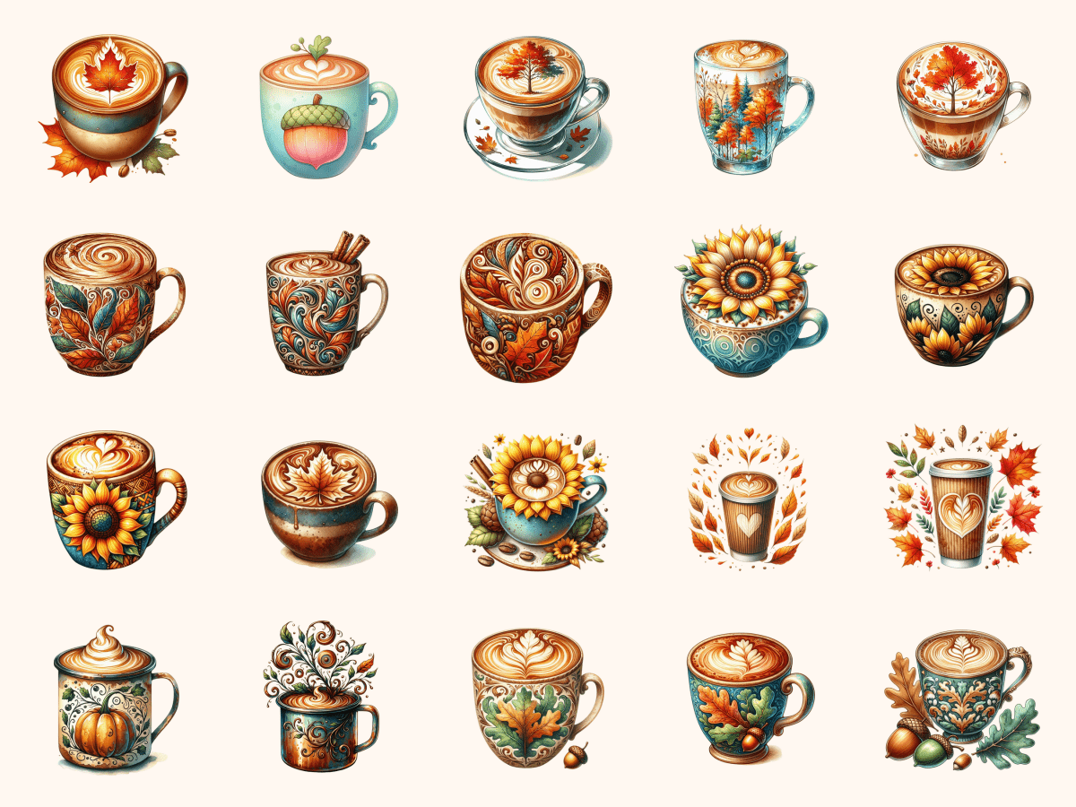 Latte Art Fall Clipart All Bundles Clipart Line Art - WondersArtist