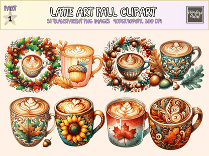 Latte Art Fall Clipart All Bundles Clipart Line Art - WondersArtist