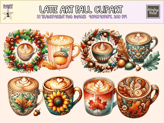 Latte Art Fall Clipart All Bundles Clipart Line Art - WondersArtist
