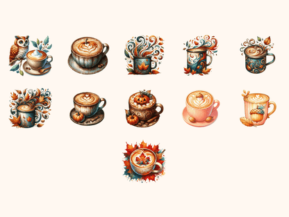 Latte Art Fall Clipart All Bundles Clipart Line Art - WondersArtist