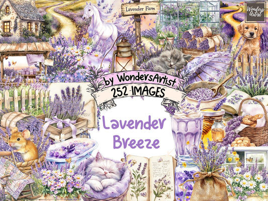 Lavender Breeze Watercolor Clipart - High - Quality Instant Digital Download for Creative Projects