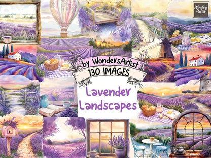 Lavender Landscapes Watercolor Clipart Dreamy Scenery PNG - Wonders Artist
