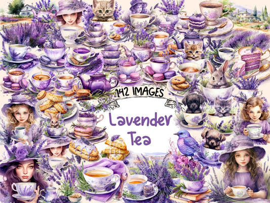 Lavender Tea Watercolor Clipart - High - Quality Instant Digital Download for Creative Projects