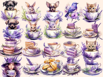 Lavender Tea Watercolor Clipart fantasy tea clipart - Wonders Artist