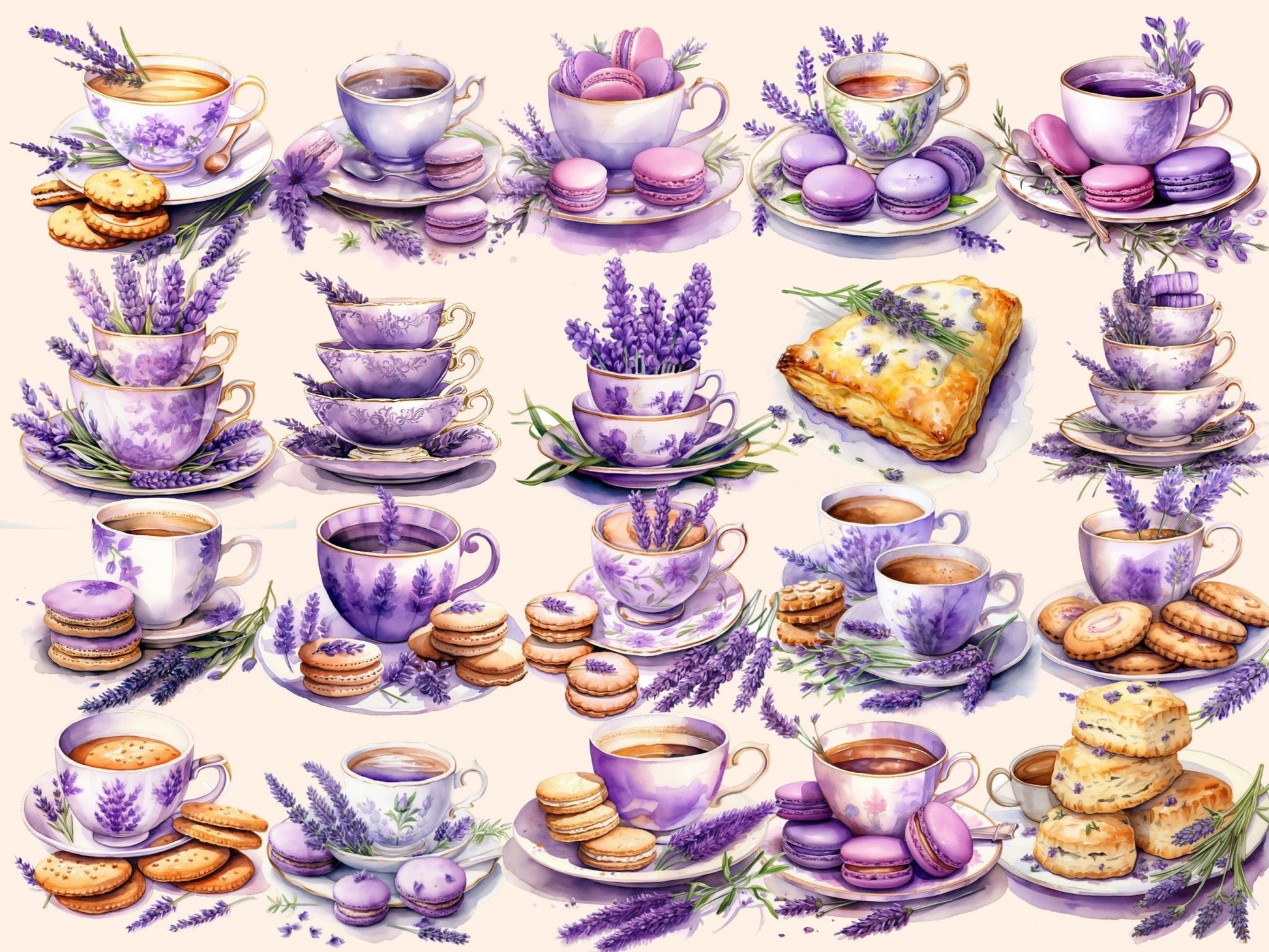 Lavender Tea Watercolor Clipart - High - Quality Instant Digital Download for Creative Projects