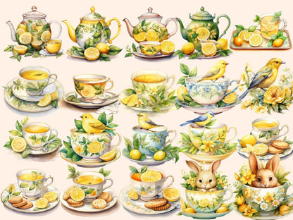 Lemon Tea Watercolor Clipart - High - Quality Instant Digital Download for Creative Projects