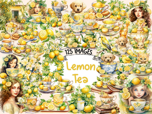 Lemon Tea Watercolor Clipart - High - Quality Instant Digital Download for Creative Projects