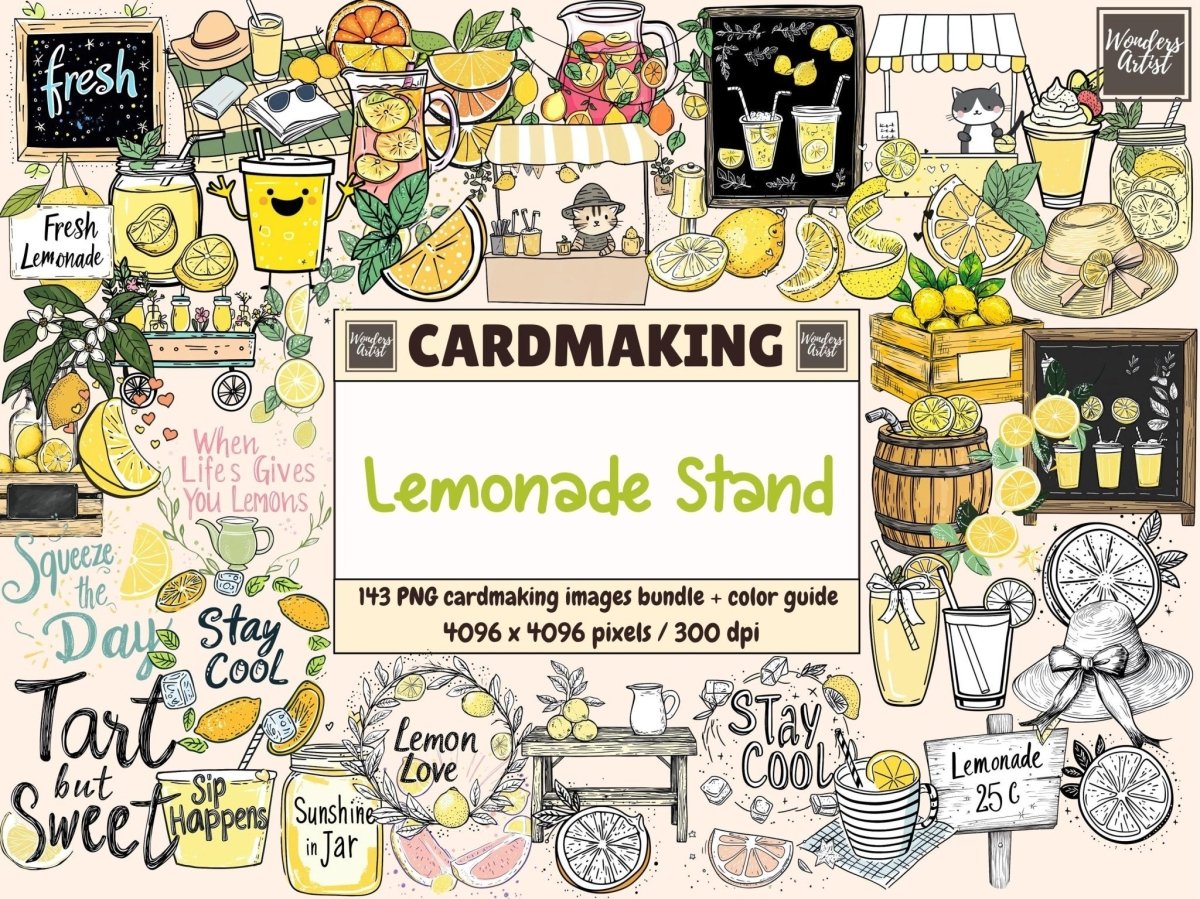 Lemonade Stand Cardmaking Clipart cardmaking clipart cute lemon png diy lemonade cards - WondersArtist