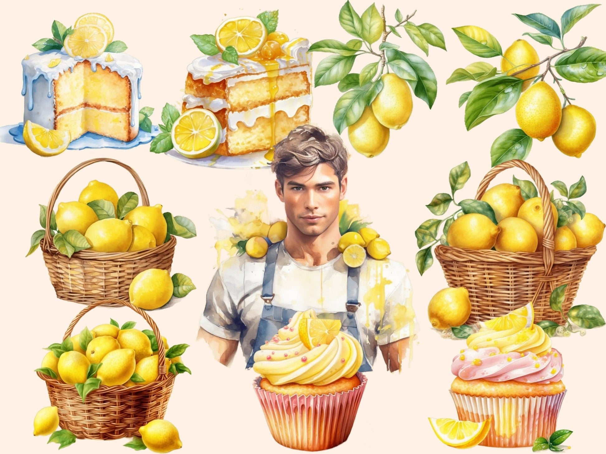 Lemons Watercolor Clipart - High - Quality Instant Digital Download for Creative Projects