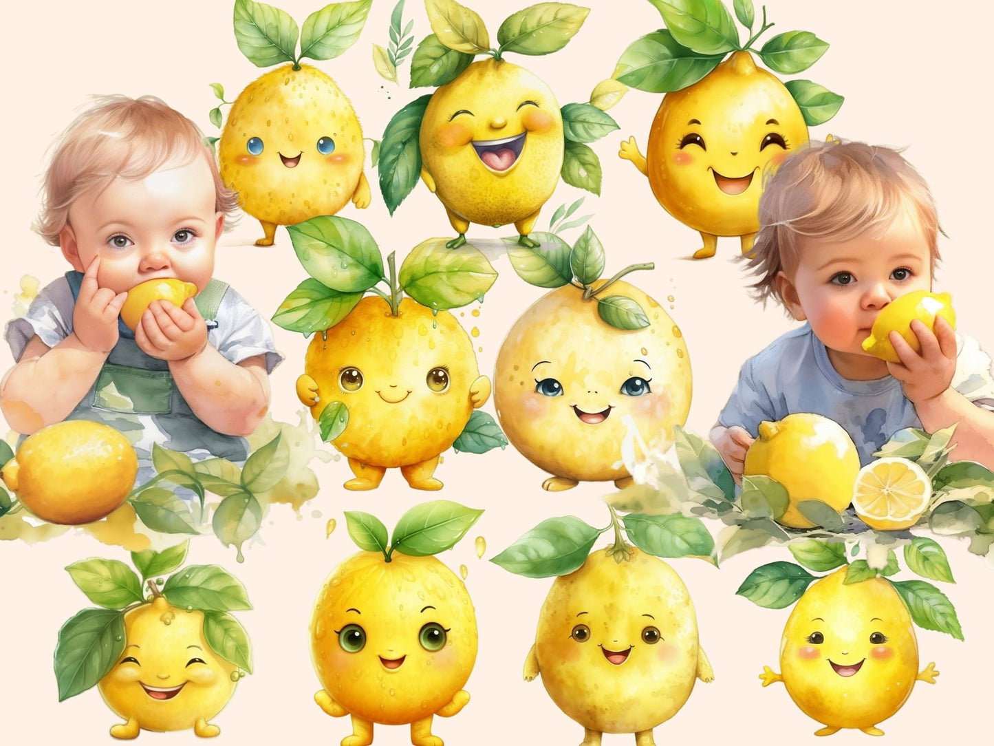 Lemons Watercolor Clipart - High - Quality Instant Digital Download for Creative Projects