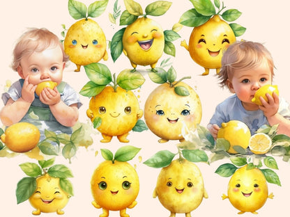 Lemons Watercolor Clipart fruit clipart - Wonders Artist