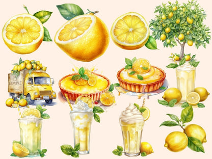 Lemons Watercolor Clipart fruit clipart - Wonders Artist