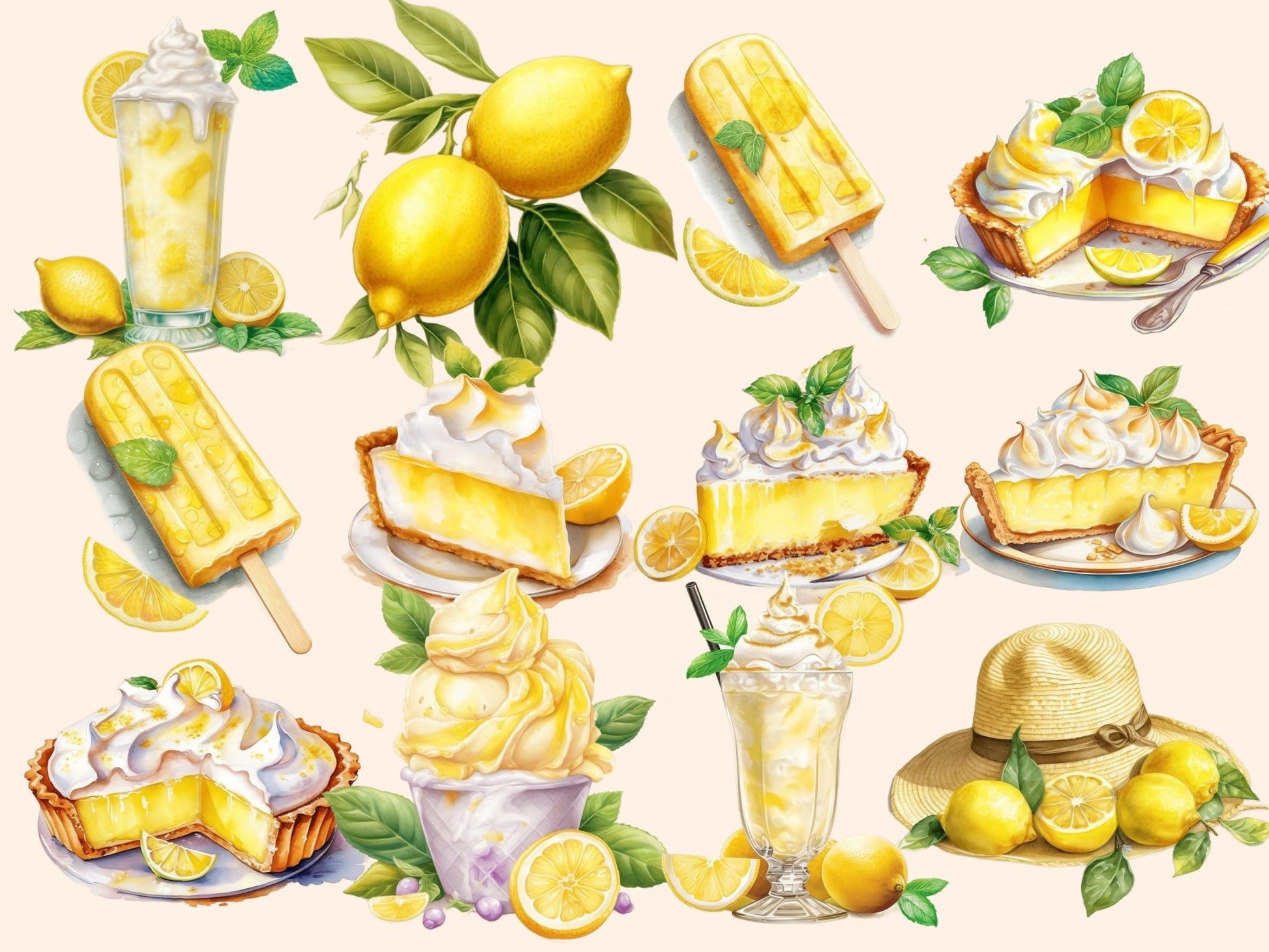 Lemons Watercolor Clipart - High - Quality Instant Digital Download for Creative Projects