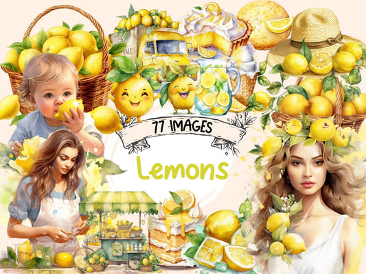 Lemons Watercolor Clipart - High - Quality Instant Digital Download for Creative Projects