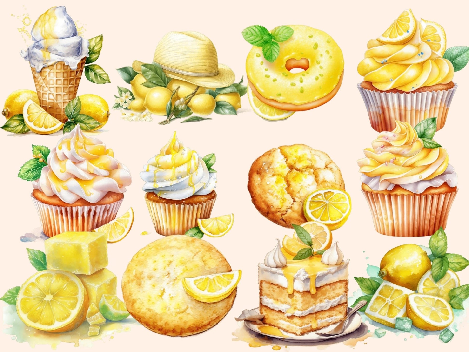 Lemons Watercolor Clipart - High - Quality Instant Digital Download for Creative Projects