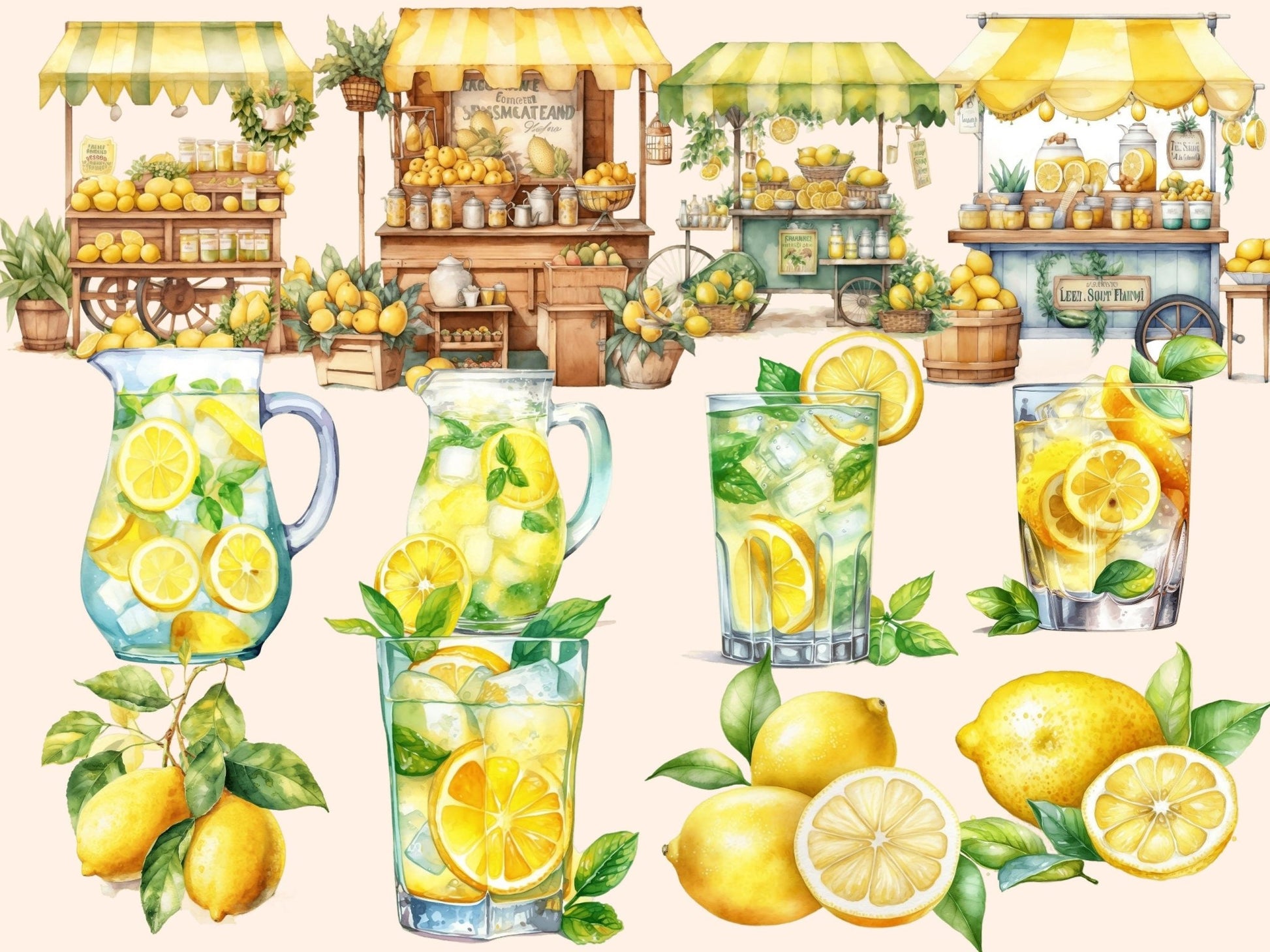 Lemons Watercolor Clipart - High - Quality Instant Digital Download for Creative Projects