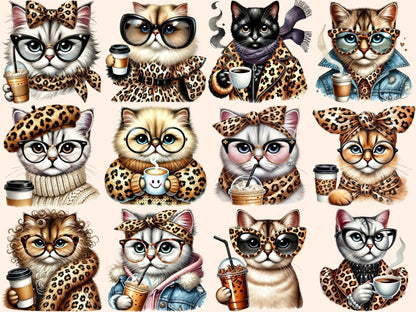 Leopard Print Cats Clipart Animal Print Cats - Wonders Artist