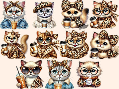 Leopard Print Cats Clipart Animal Print Cats - Wonders Artist