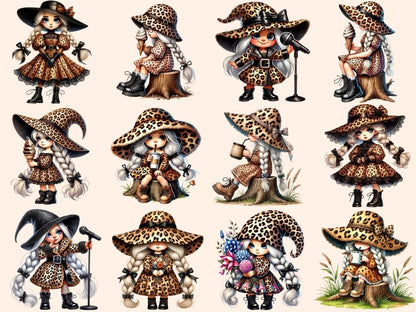 Leopard Print Gnome Girls Clipart Fashion Gnome PNG - Wonders Artist