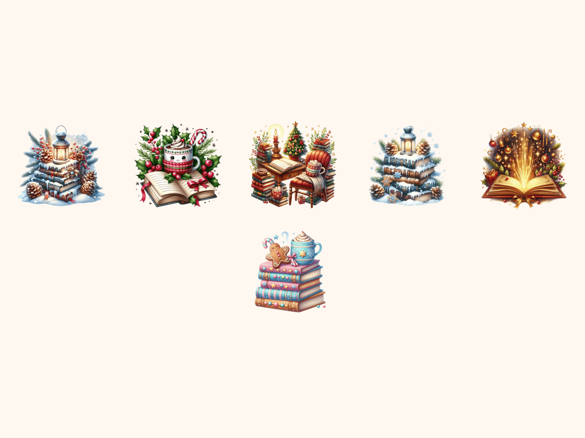 Library Christmas Clipart All Bundles Clipart Line Art - WondersArtist