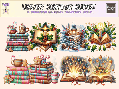 Library Christmas Clipart All Bundles Clipart Line Art - WondersArtist