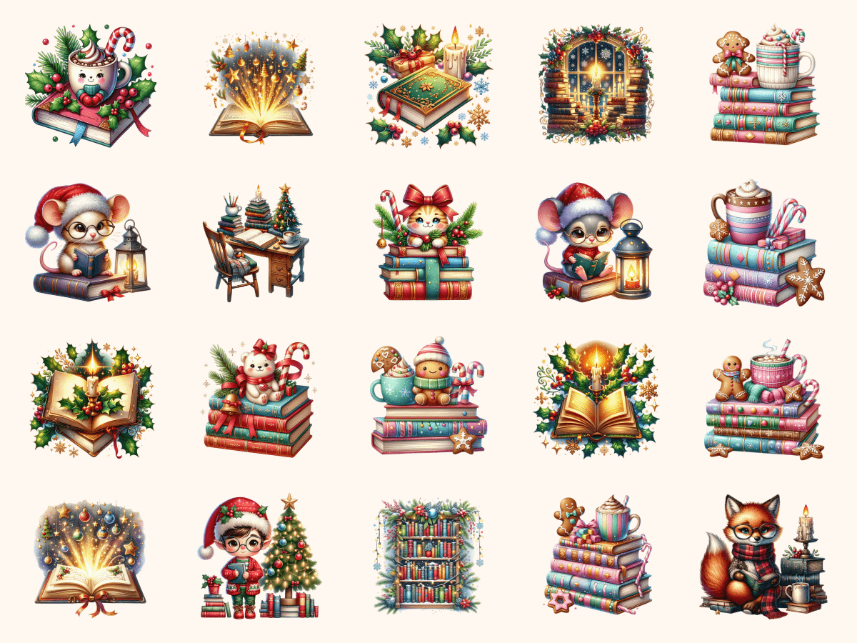 Library Christmas Clipart All Bundles Clipart Line Art - WondersArtist