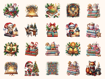 Library Christmas Clipart All Bundles Clipart Line Art - WondersArtist