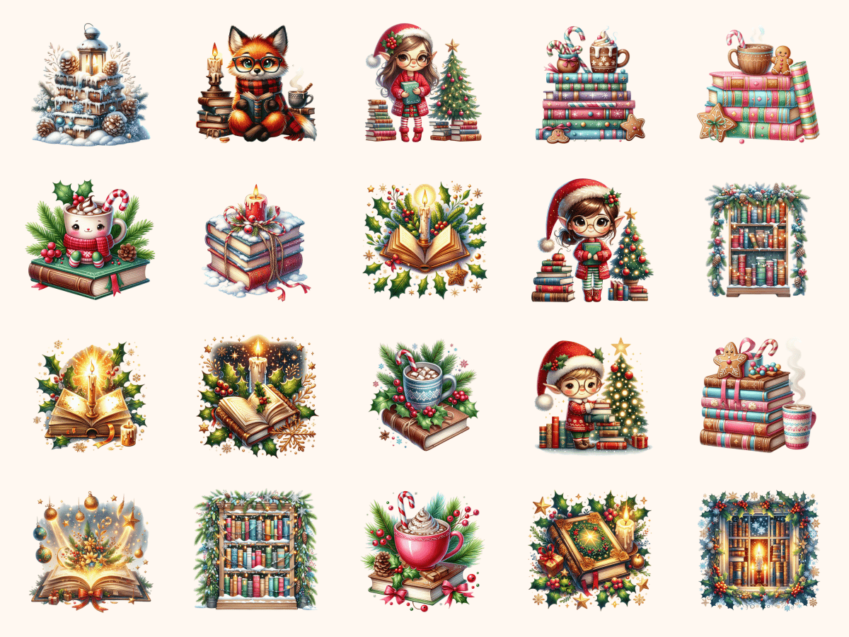 Library Christmas Clipart All Bundles Clipart Line Art - WondersArtist