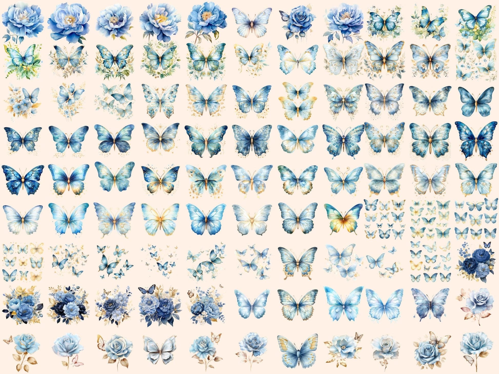 Light Blue Butterflies Watercolor Clipart - High - Quality Instant Digital Download for Creative Projects